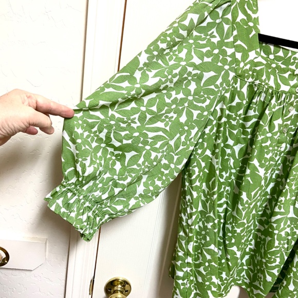 LC Lauren Conrad Green Floral Peasant Cottagecore Large Top Puff Sleeve - Picture 4 of 8